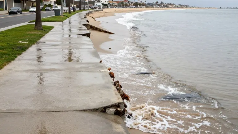 Illustration for: 8-foot tides breach Mission Beach berm, flooding homes